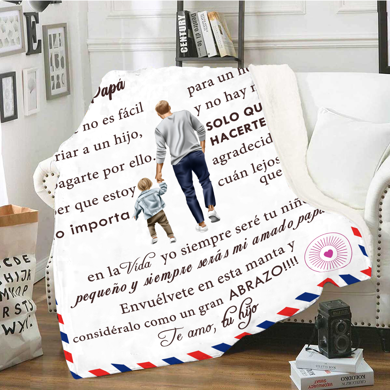 A mi padre de hijo-Manta de buen calidad con siluetas y personalizada con 1 nombre-Jessemade ES