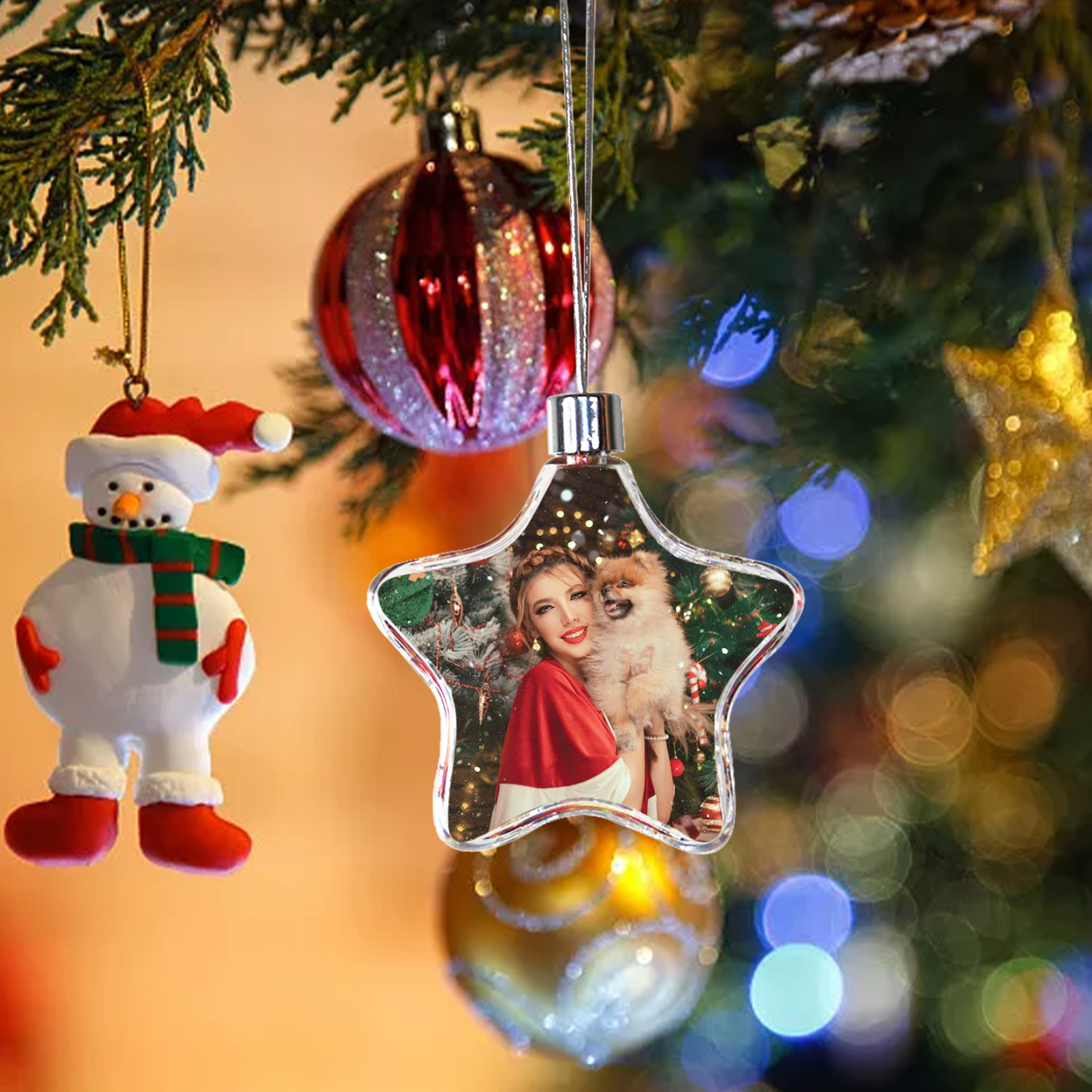 Navidad-Ornamento navideño estrella con 1 foto personalizada adorno del árbol