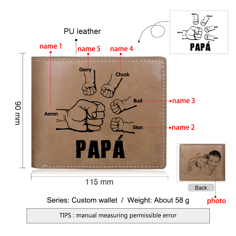A mi papá-Cartera 2-5 nombres y foto personalizados billetera clásica puño a puño -Jessemade ES