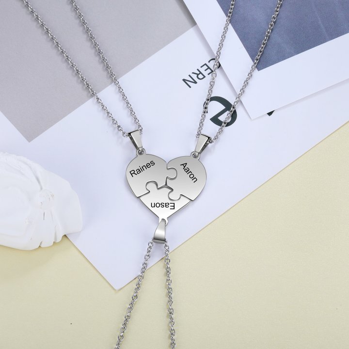 Collares de corazón 3 piezas de rompecabezas 3 nombres personalizados-Jessemade ES