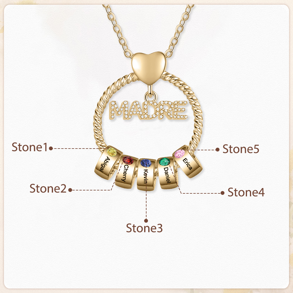 Navidad-Collar con colgante de "MADRE" con 5 nombres y 5 piedras de nacimiento personalizados | Jessemade