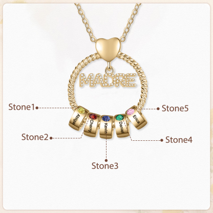 Navidad-Collar con colgante de "MADRE" con 5 nombres y 5 piedras de nacimiento personalizados | Jessemade
