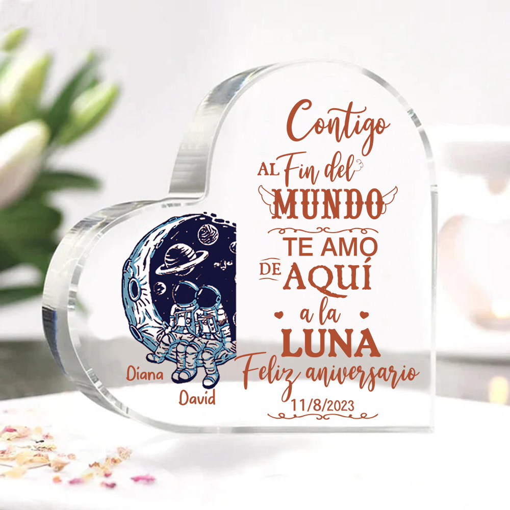 Valentín-Placa de acrílico en forma de corazón aniversario con fecha y nombres personalizados-Jessemade ES