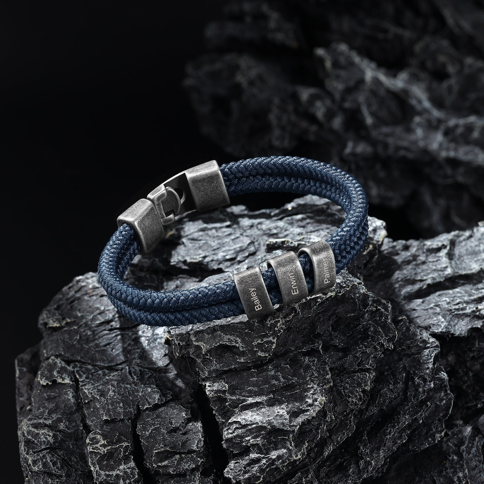 2-4 Nombres Personalizados Pulsera de Cuerda Turquí Aros de Acero Inoxidable-Jessemade ES