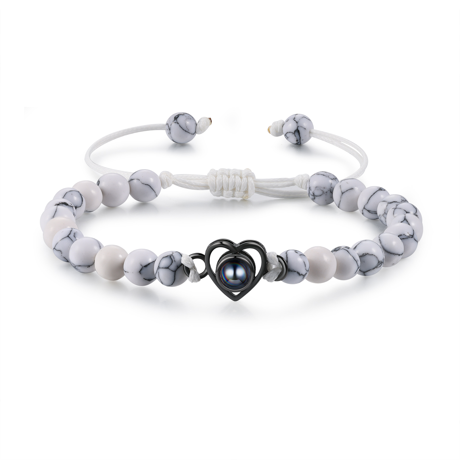 Pulsera de turquesa blanca sintética con proyección de foto en color con dije de corazón pulsera ajustable-Jessemade ES