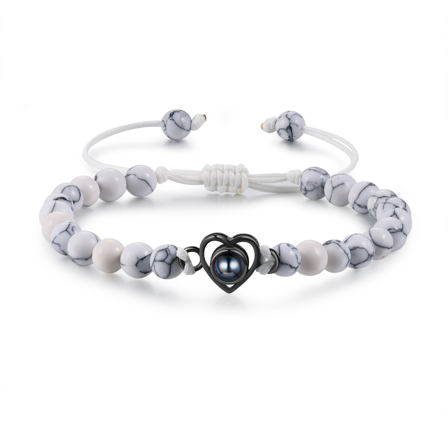 Pulsera de turquesa blanca sintética con proyección de foto en color con dije de corazón pulsera ajustable-Jessemade ES