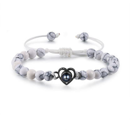 Pulsera de turquesa blanca sintética con proyección de foto en color con dije de corazón pulsera ajustable-Jessemade ES