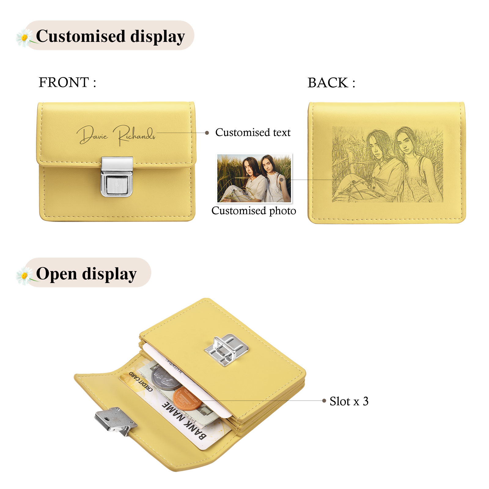 Cartera, billetera con 1 texto y 1 foto personalizados monedero clásico para mujer-Jessemade ES