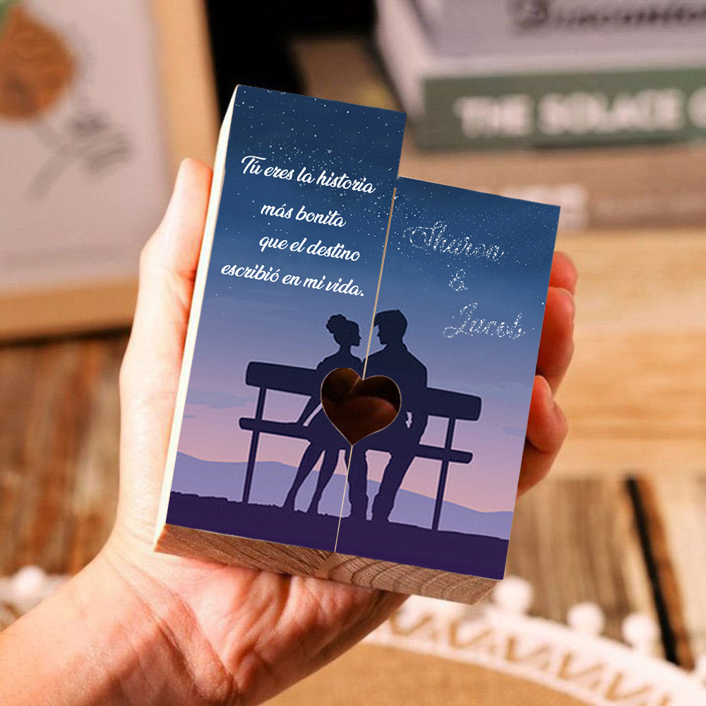 Candelero para pareja de madera de dos piezas sin candela con 2 nombres personalizados-Jessemade ES