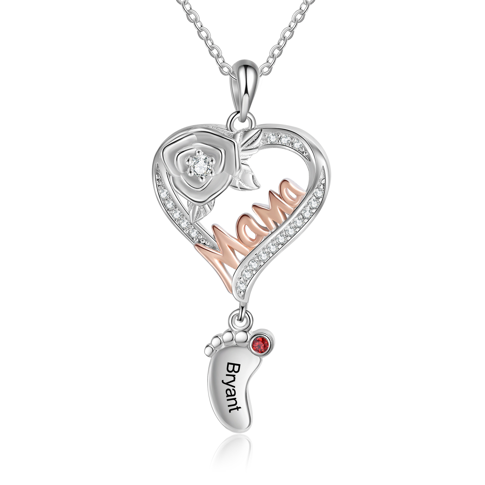 Collar "Mama" con 1-5 colgantes de huella personalizada con 1-5 nombres y piedras de nacimiento-Jessemade ES