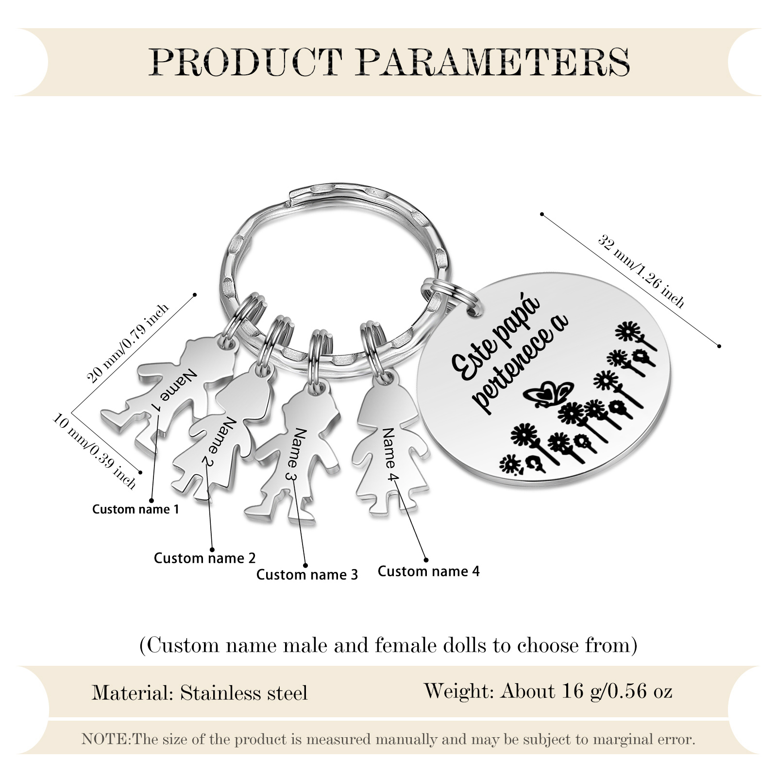 A mi papá - Llavero con 1-5 nombre personalizado en "niños"-Jessemade ES