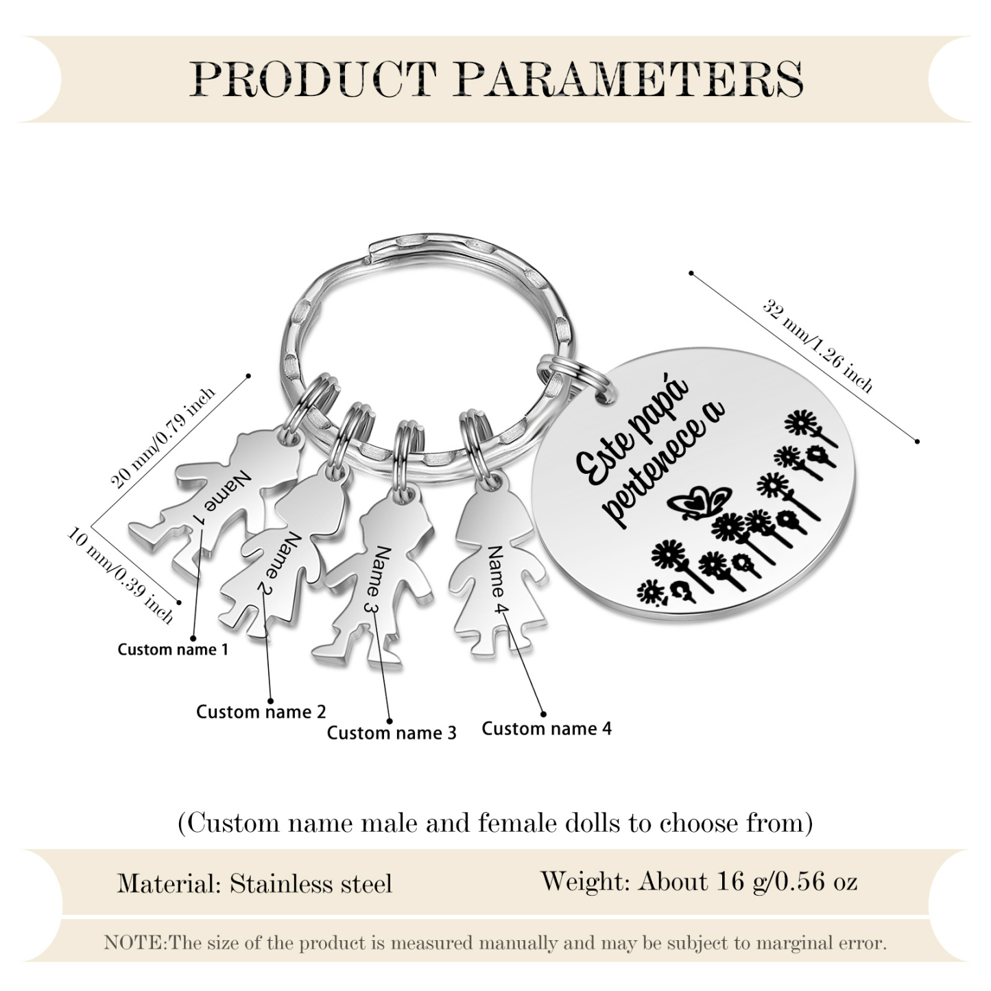 A mi papá - Llavero con 1-5 nombre personalizado en "niños"-Jessemade ES