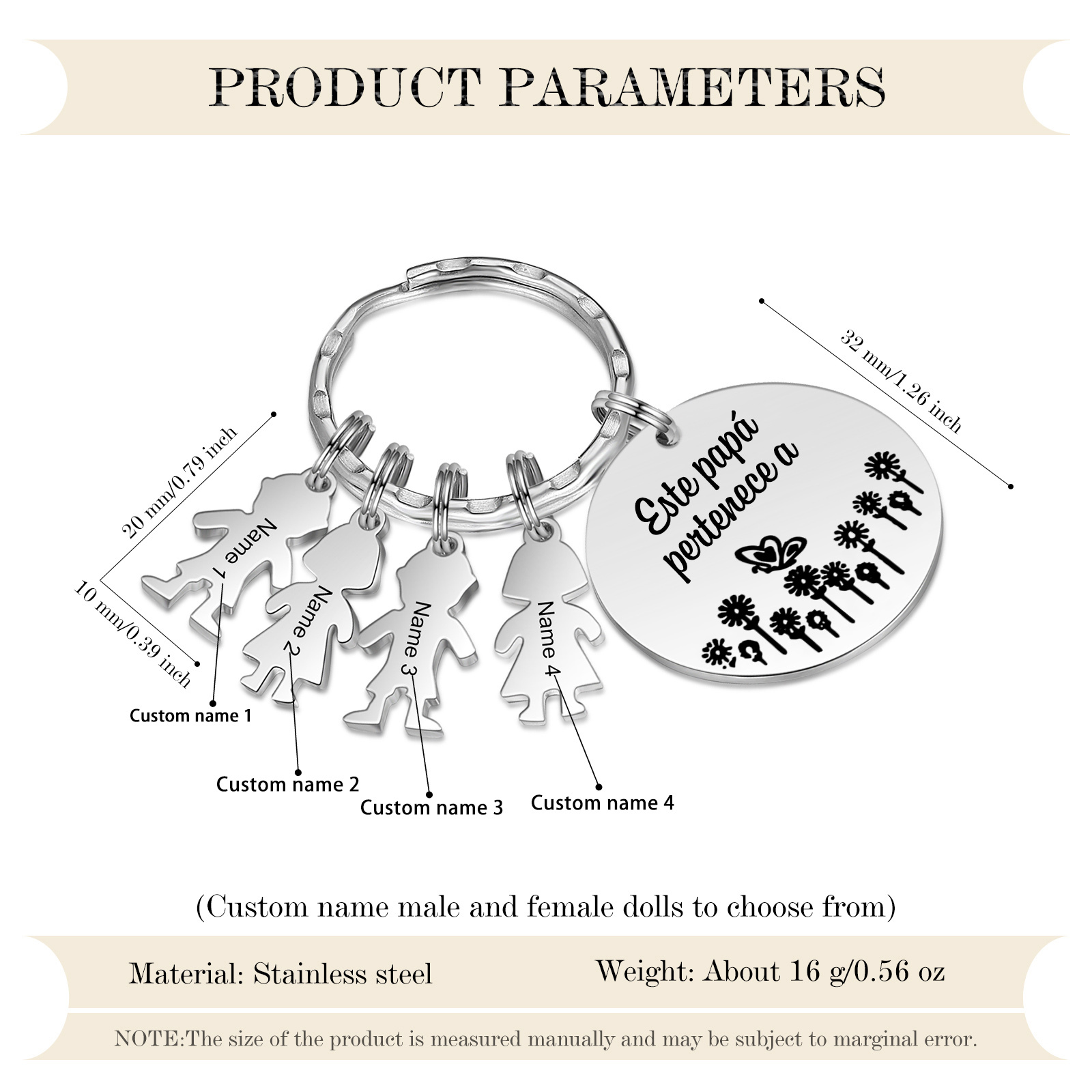 A mi papá - Llavero con 1-5 nombre personalizado en "niños"-Jessemade ES