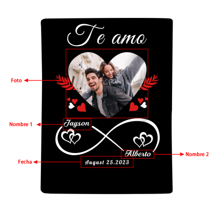 Pareja-Manta de buen calidad de nudo infinito y foto personalizada con nombres y fecha-Jessemade ES