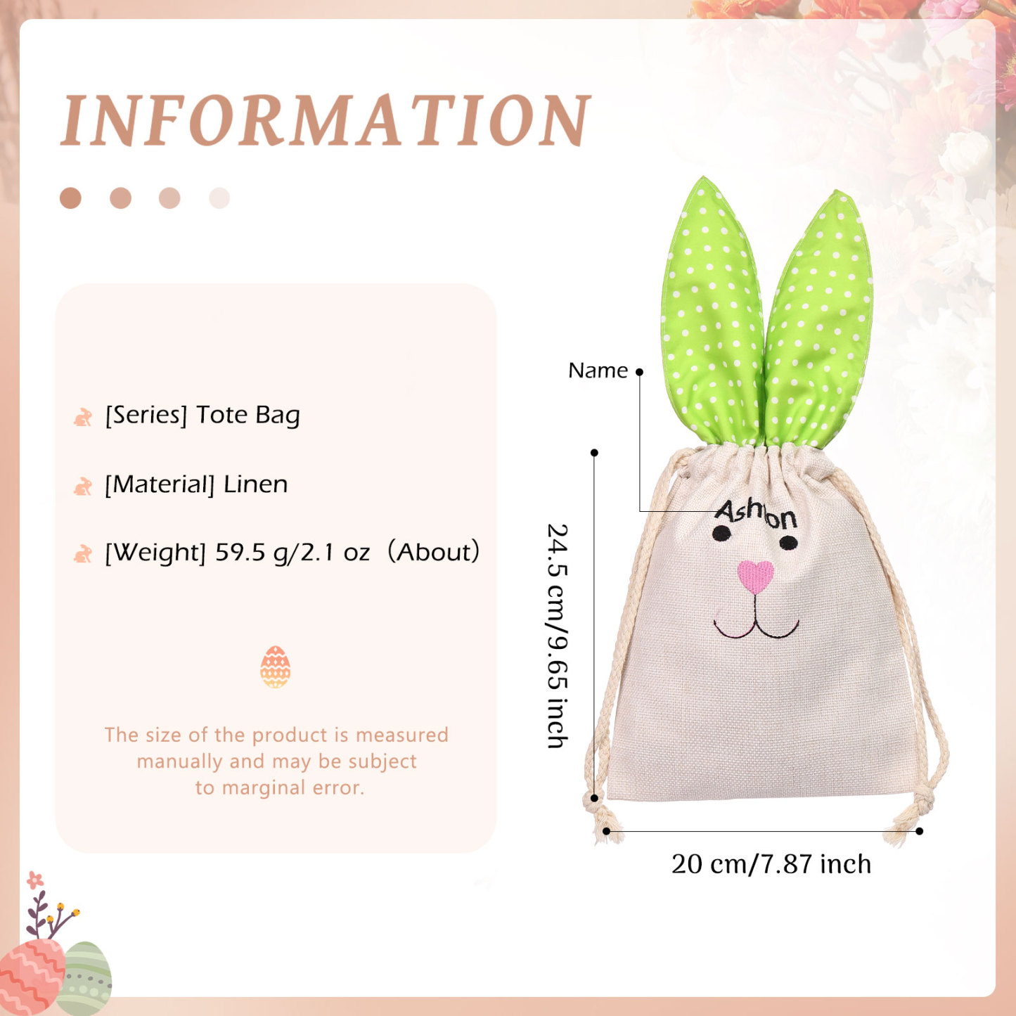 Pascua-Bolsa de conejo con 1 nombre personalizado-Jessemade ES