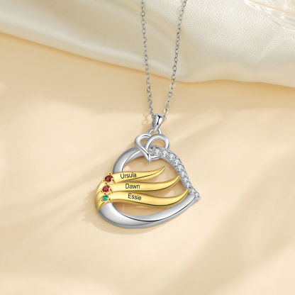 Collar en corazón con 2-5 nombres personalizados y 2-5 piedras de nacimiento-Jessemade ES