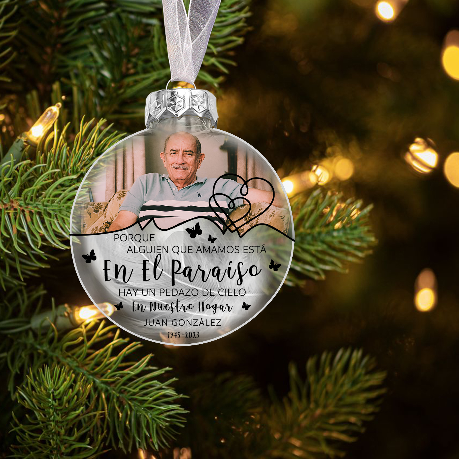 Bola navideña conmemorativa Adorno de Navidad 2 textos y 1 foto personalizados con pluma -Jessemade ES