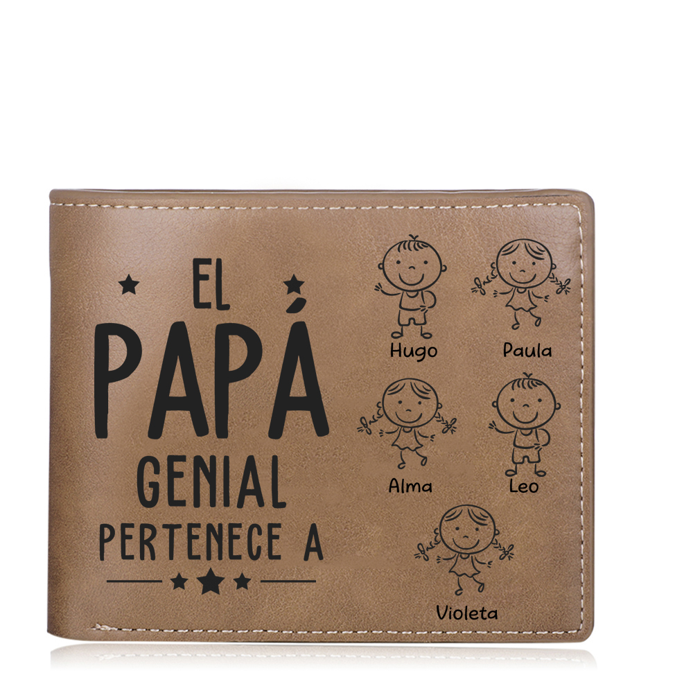 Cartera, billetera clásica 1-5 nombres personalizados con palo de niñ@ y una foto para papá-Jessemade ES