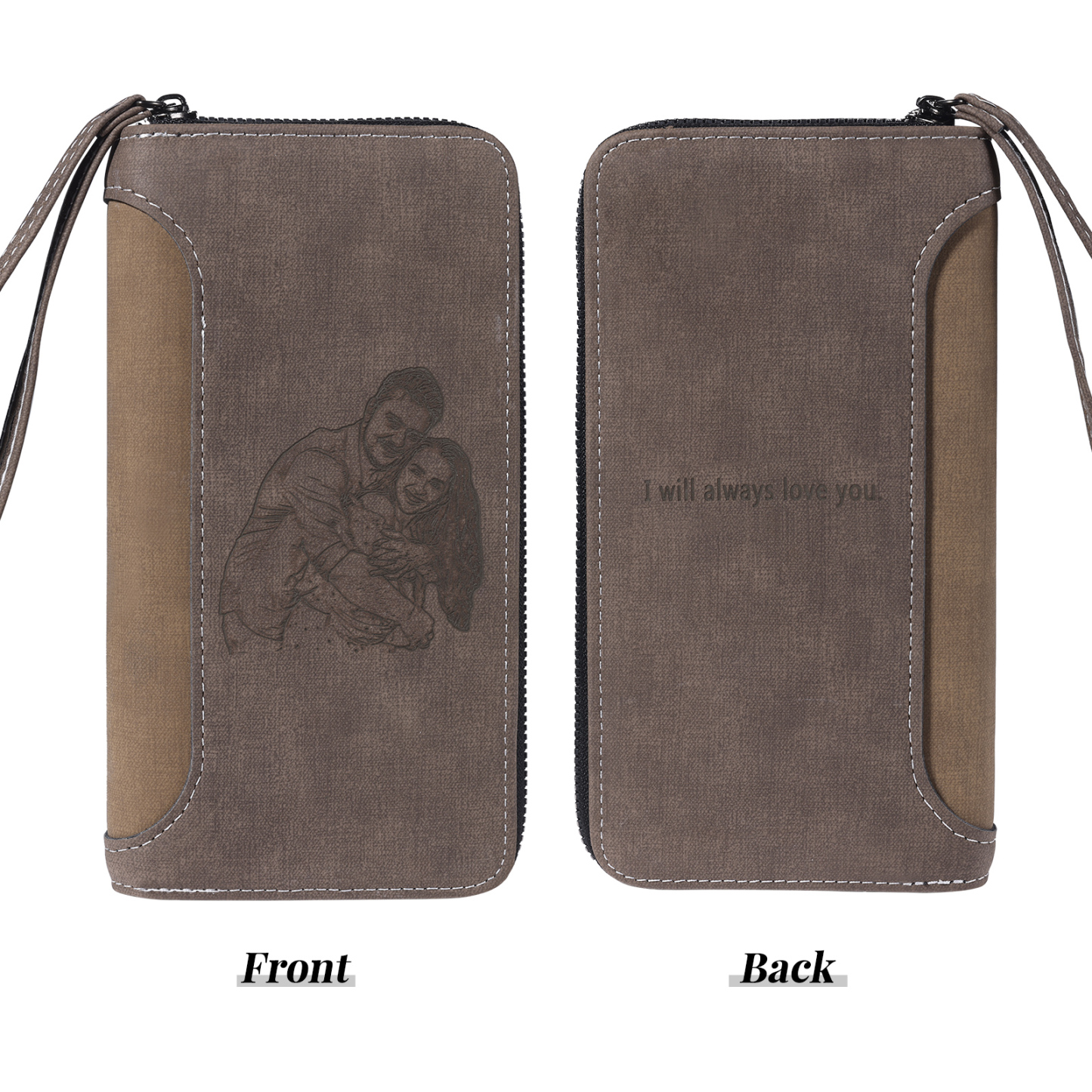 Cartera, billetera con cierre personalizada con 1 foto y 1 texto monedero para hombre-Jessemade ES