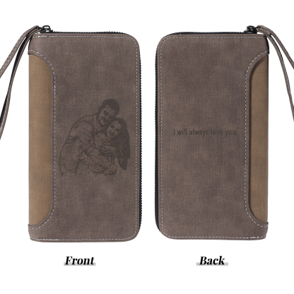 Cartera, billetera con cierre personalizada con 1 foto y 1 texto monedero para hombre-Jessemade ES