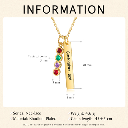 Collar con colgante de placa con 1-6 piedras de nacimiento personalizadas con texto-Jessemade ES