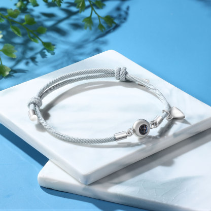 Pulsera para pareja con proyección de foto con dije de corazón magnético-Jessemade ES