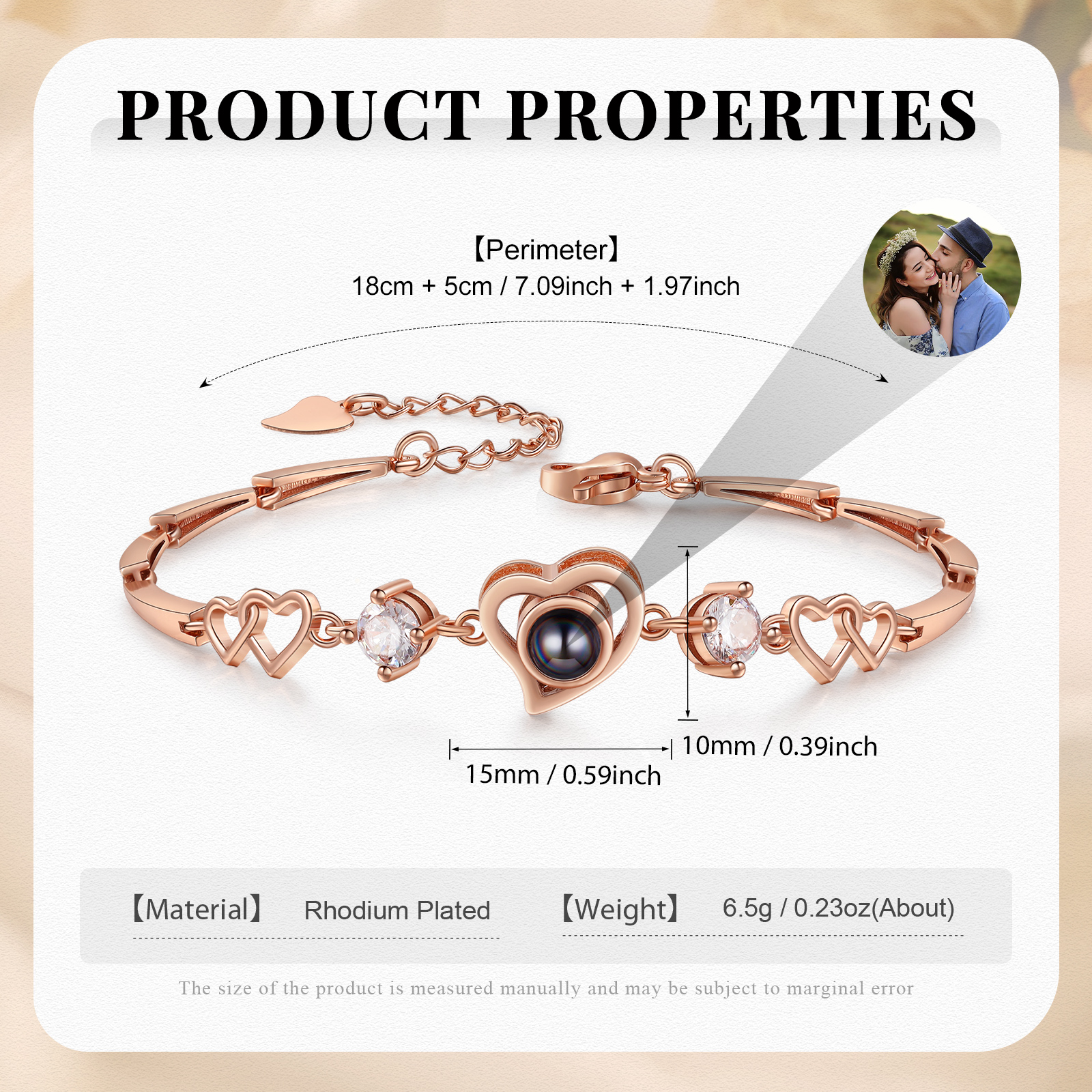 Pulsera con dije de corazón con proyección de foto en color para mujer, Brazalete de proyección-Jessemade ES