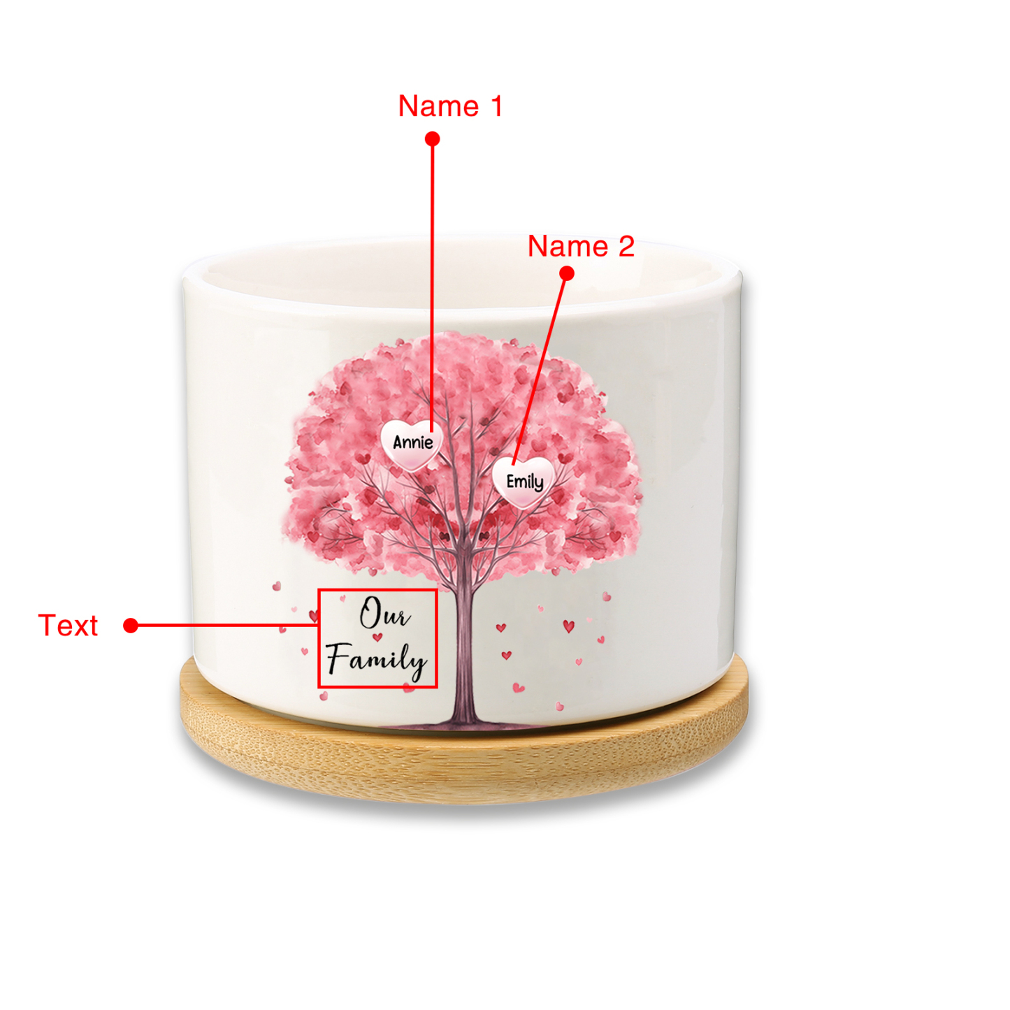Florero con base de cerámica árbol de corazones 2-8 nombres personalizados con texto decoración del hogar-Jessemade ES