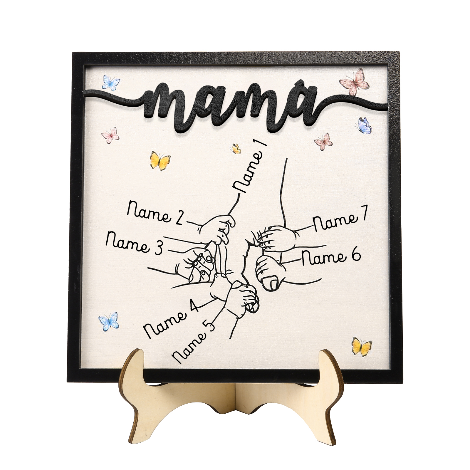 A mi mamá-Adorno 2-7 nombres personalizados decoración de madera mano con manitos-Jessemade ES