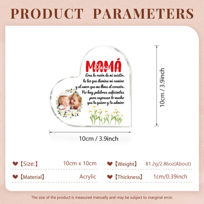 A mi mamá-Placa de acrílico en forma de corazón con frases amorosos 1 nombre y foto personalizados-Jessemade ES