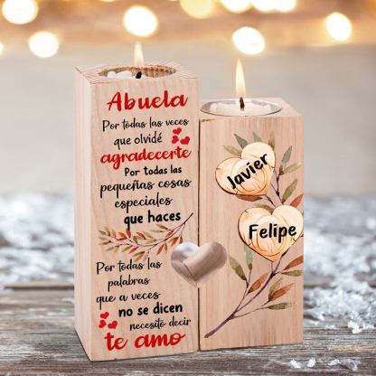 A mi abuela - Candelero de madera sin vela Corazones 2 nombres personalizados