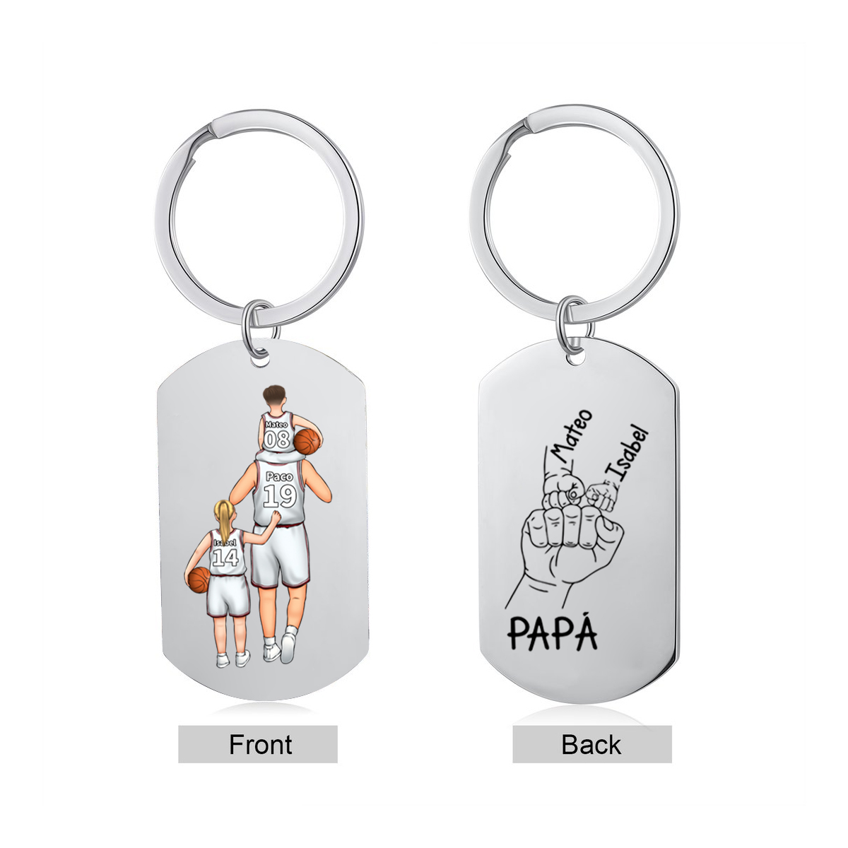 A mi papá-Llavero de placa con baloncesto y puño con puño personalizado con 1-5 nombres, números y figuras-Jessemade ES