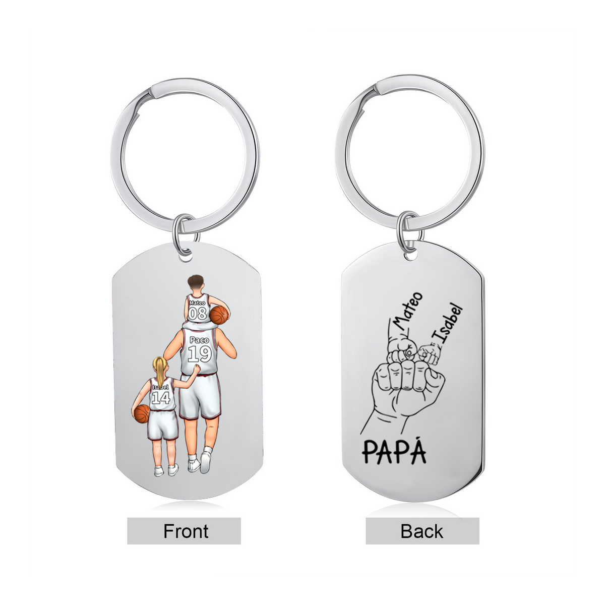 A mi papá-Llavero de placa con baloncesto y puño con puño personalizado con 1-5 nombres, números y figuras-Jessemade ES