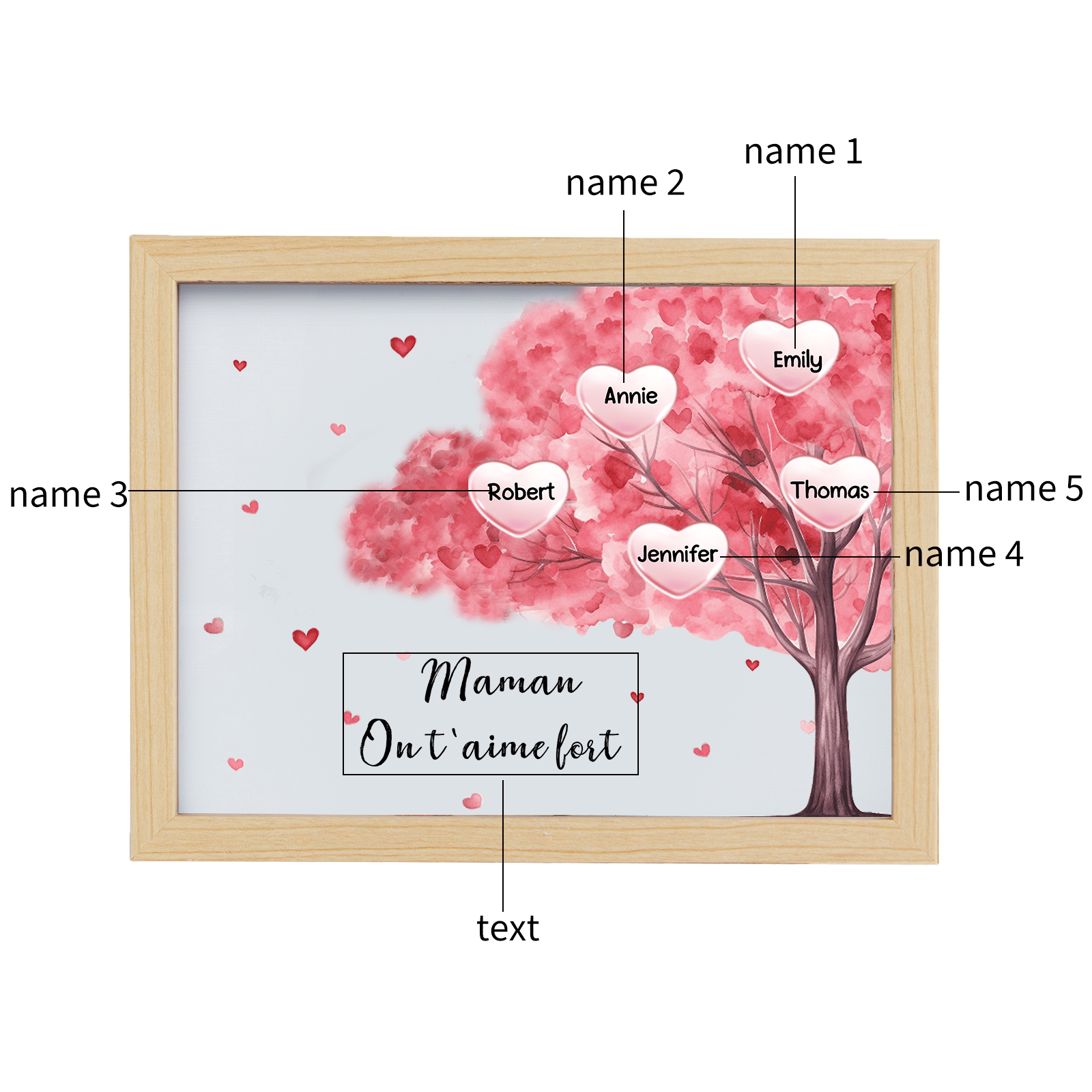 Marco con LED Árbol de la Vida 1-10 Nombres Personalizados con 1 Texto-Jessemade ES