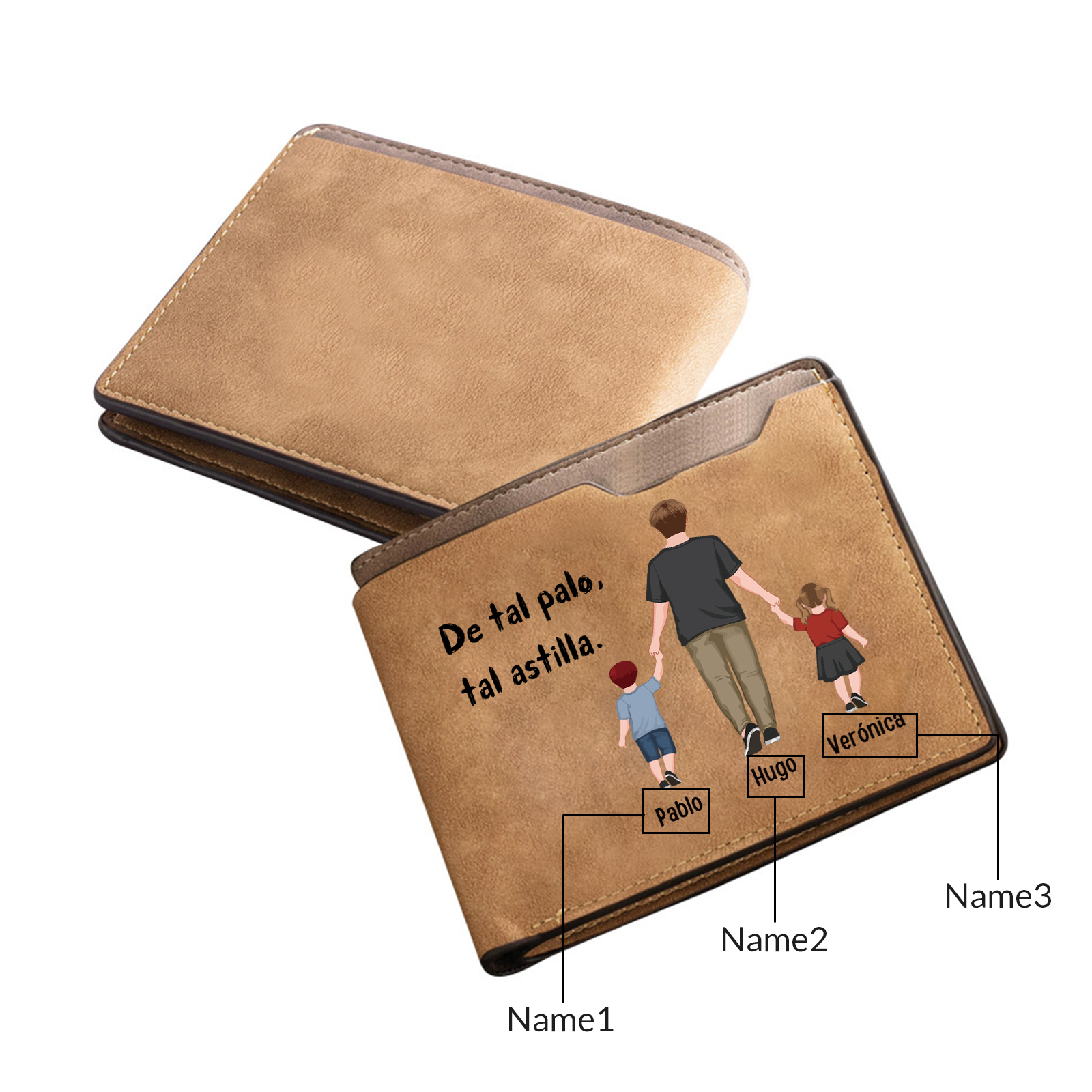 A mi papá-Cartera, billetera clásica siluetas 2-3 nombres personalizados para hombre monedero-Jessemade ES