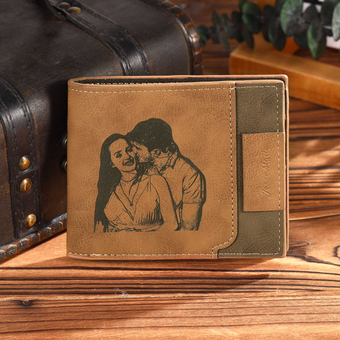 Cartera, billetera personalizada con 1 foto, 1 nombre y 1 letra monedero para hombre-Jessemade ES