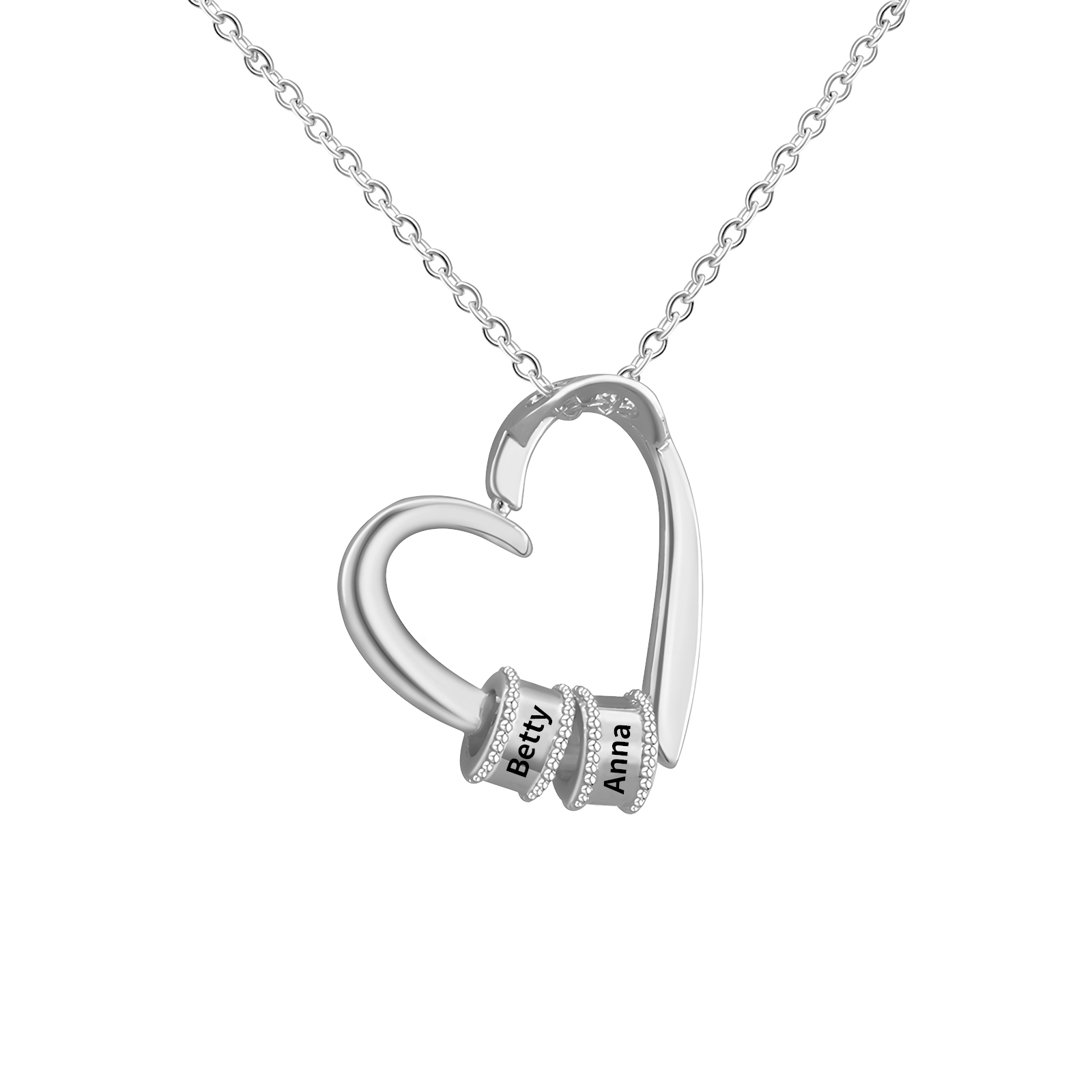 Collar colgante de corazón con 2 nombres personalizados en 2 aros-Jessemade ES