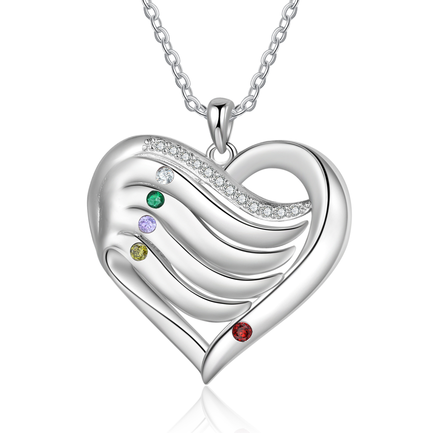 Collar de corazón de plata 925 con 5 nombres y piedras de nacimiento personalizados-Jessemade ES