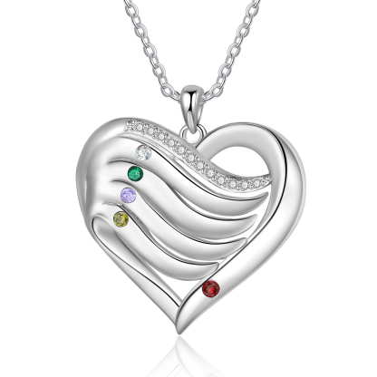 Collar de corazón de plata 925 con 5 nombres y piedras de nacimiento personalizados-Jessemade ES