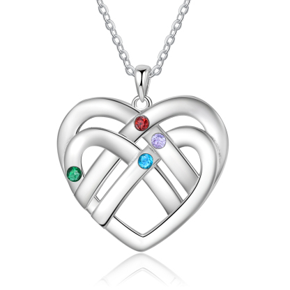 Collar de corazón con 4 nombres y piedras de nacimiento personalizados con texto-Jessemade ES