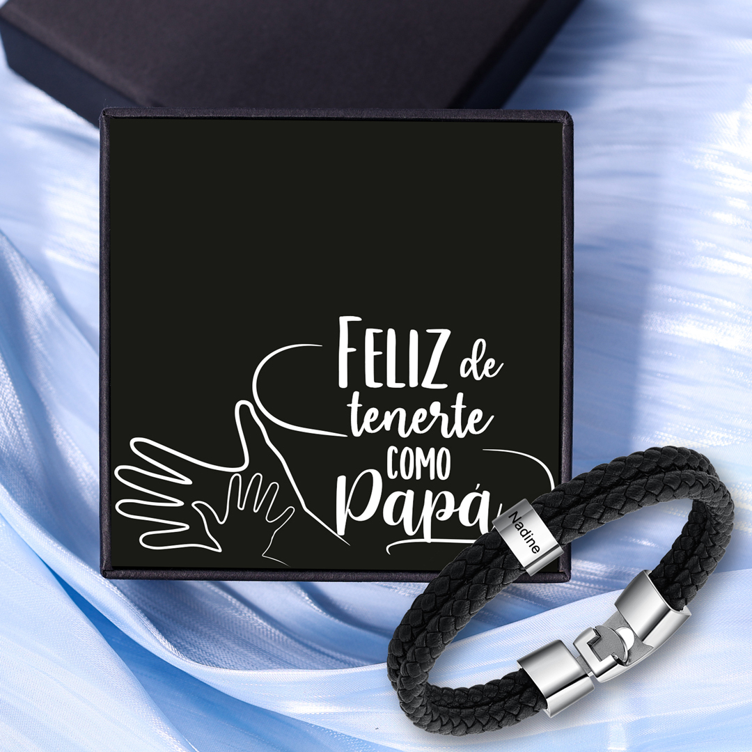 A mi papá-Pulsera de cuero trenzado 1 aro con 1 nombre personalizado pulsera de hombre -Jessemade ES
