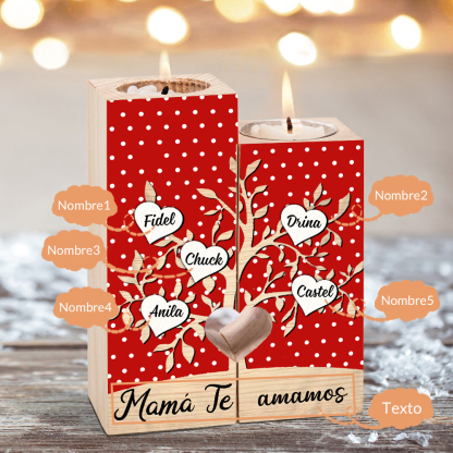 A la familia-Candelero de árbol de la vida de madera personalizado con 3-8 nombres y 1 texto sin vela-Jessemade ES