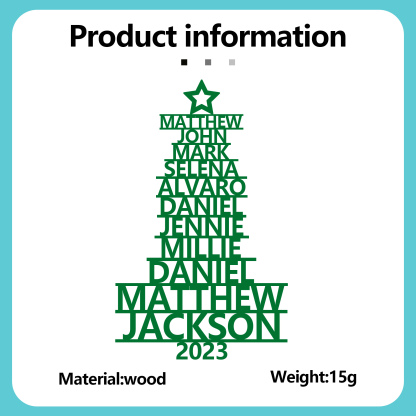 Navidad-Ornamento navideño de madera árbol de nombres con 11 nombres y año personalizados
