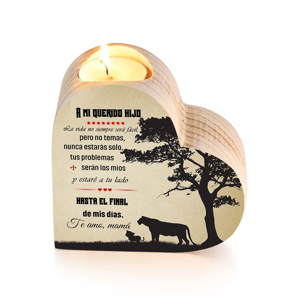 Candelero de corazón para hijo de mamá de madera de dos piezas sin candela-Jessemade ES