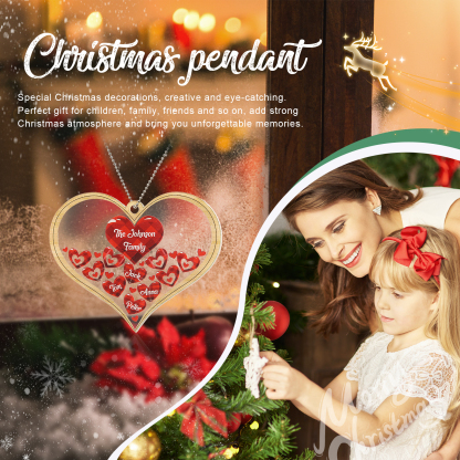 Navidad-Ornamento navideño de acrílico corazones con 4 nombres y 1 texto personalizados