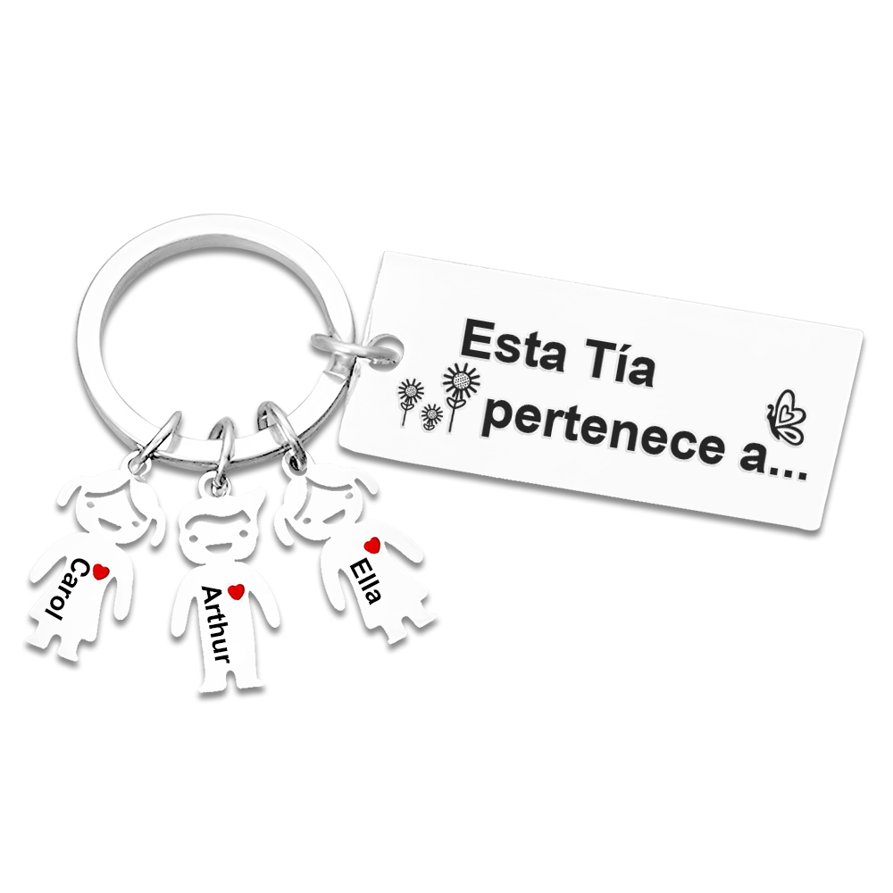A mi tía - Llavero "Esta Tía pertenece a..." con 1-6 nombres personalizados en "niños"-Jessemade ES