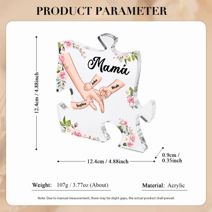 A mi mamá/abuela-Placa de acrílico en forma de corazón mano a mano con 1 texto y 3 nombres personalizados | Jessemade