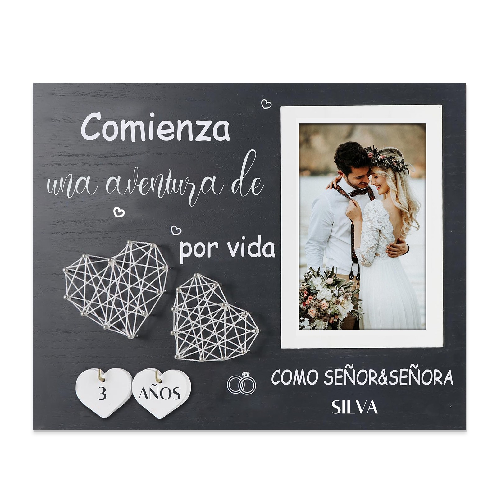 Lámina marco de madera para pareja apellido y número personalizados con 1 foto-Jessemade ES