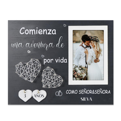 Lámina marco de madera para pareja apellido y número personalizados con 1 foto-Jessemade ES