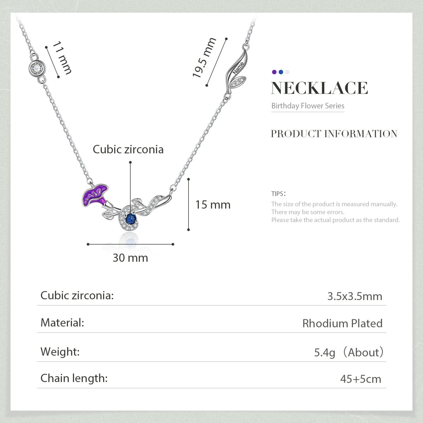 Collar de flor de septiembre petunia con nombre personalizado y piedra de nacimiento-Jessemade ES